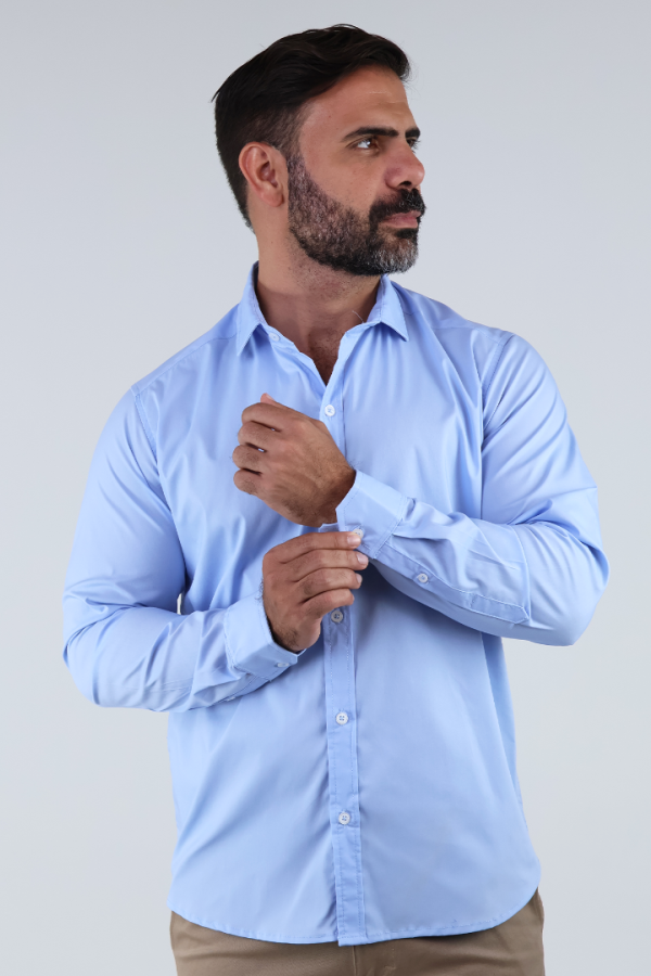 Camisa de Manga Larga Slim Fit Azul de Vestir Para Caballero